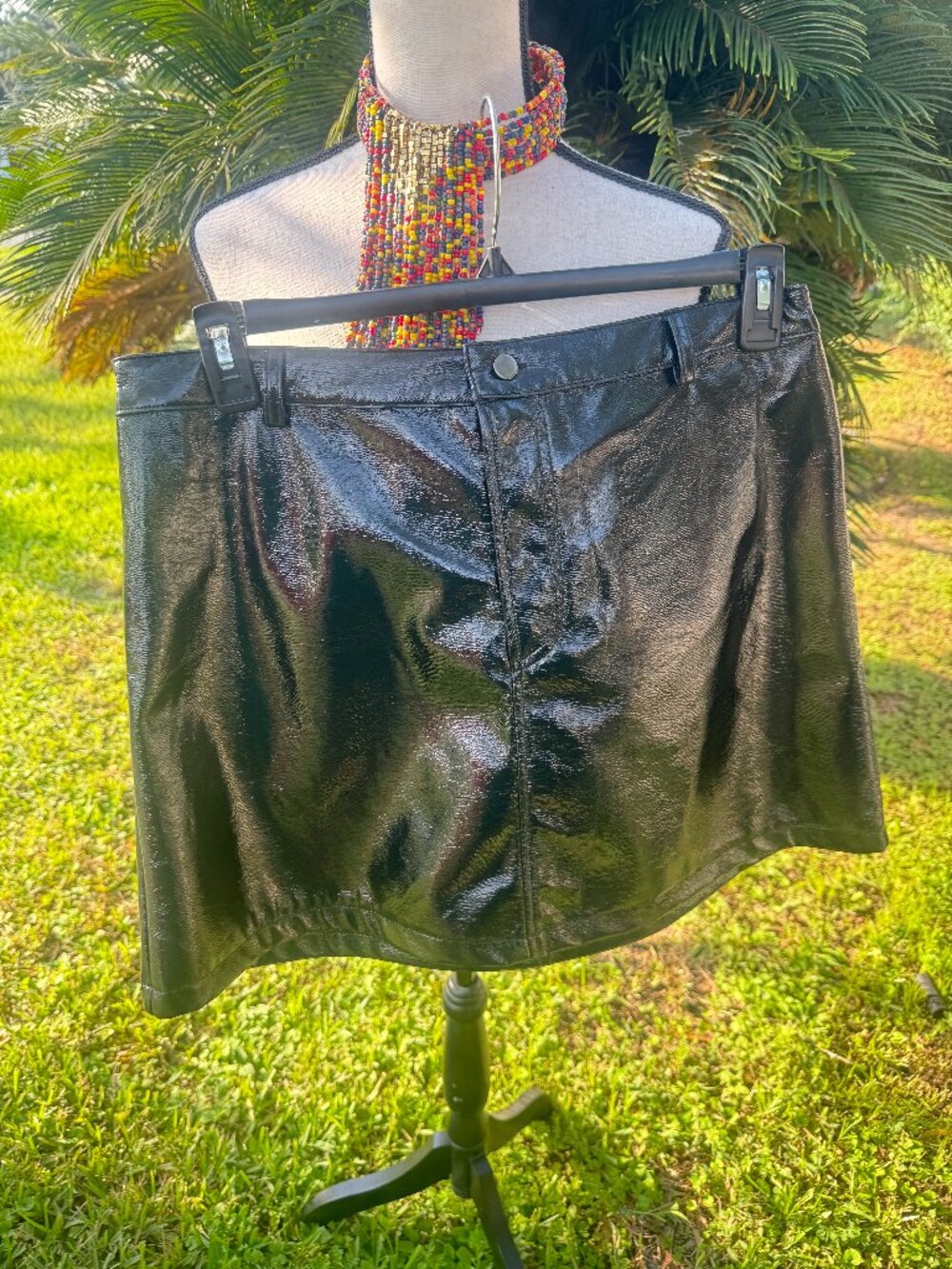 Black Coated Faux Leather Mini Skirt